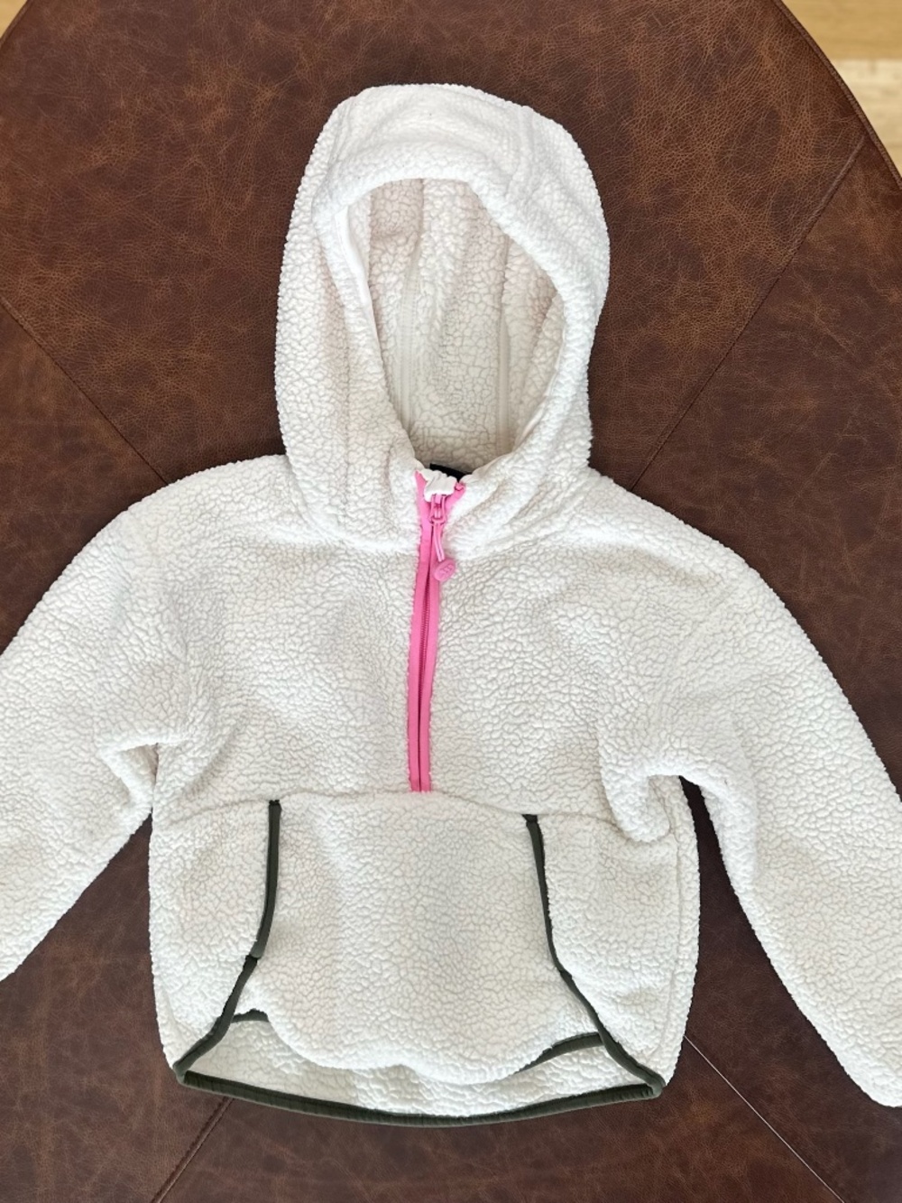 All in Motion Girls Cream Sherpa Hooded Half-Zip Pullover Fleece XS 4/5